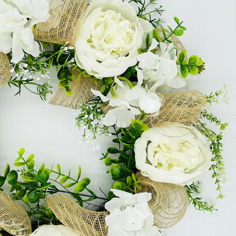 Artificial Hydrangea Peony Wreath with Eucalyptus, Faux Silk Flowers, 14 Inch, Bulk Set for Front Door Wall Hanging Home Decor