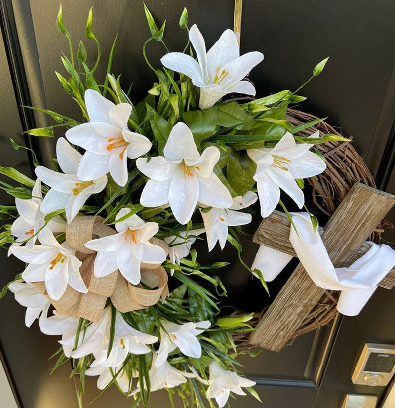 Artificial Silk Lily Wreaths Bulk Set, Easter Flower Wreaths for Front Door Wall Hanging Home Decor