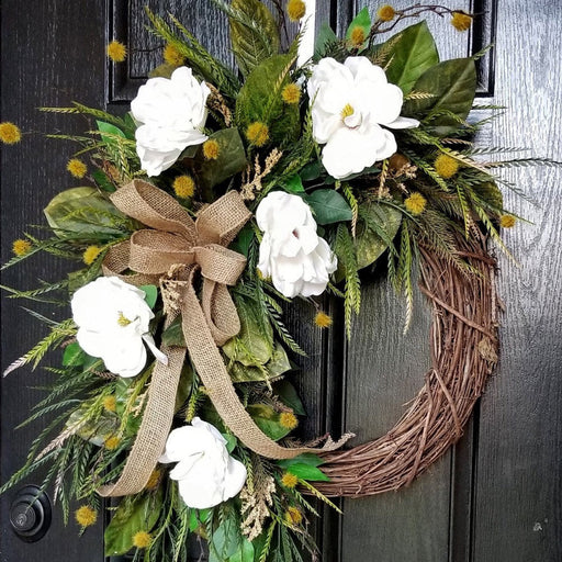 Artificial Magnolia Flower Wreaths 12 Inch Bulk Natural Rattan Front Door Wall Hanging Home Decor