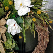 Artificial Magnolia Flower Wreaths 12 Inch Bulk Natural Rattan Front Door Wall Hanging Home Decor