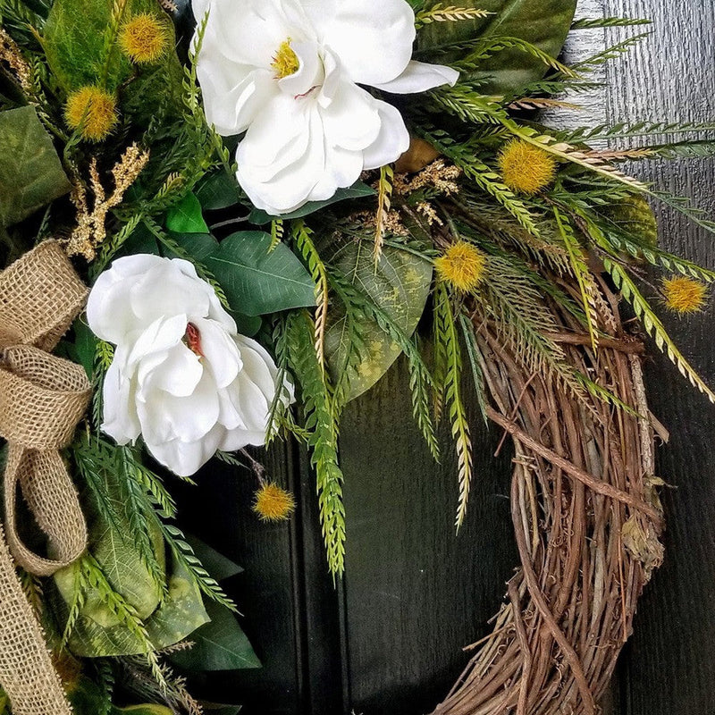 Artificial Magnolia Flower Wreaths 12 Inch Bulk Natural Rattan Front Door Wall Hanging Home Decor