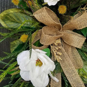 Artificial Magnolia Flower Wreaths 12 Inch Bulk Natural Rattan Front Door Wall Hanging Home Decor