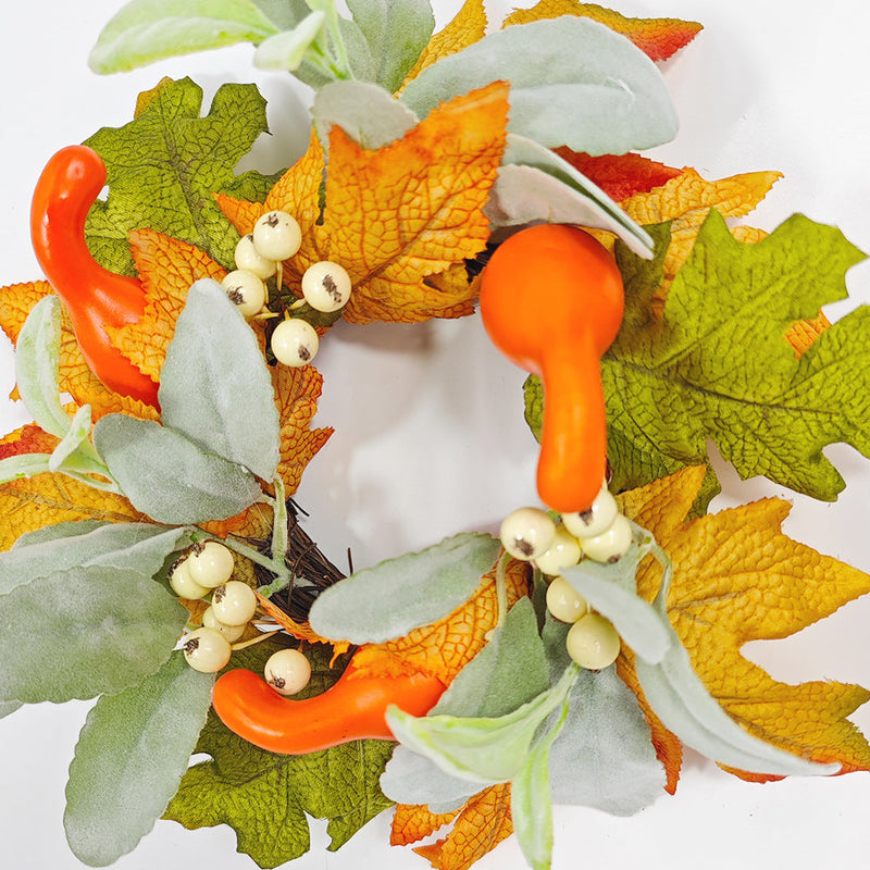 Artificial Maple Leaf Pumpkin Candle Holder Rings 12 Inch Mini Tabletop Wreath Centerpiece 6 Pcs