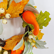 Artificial Maple Leaf Pumpkin Candle Holder Rings 12 Inch Mini Tabletop Wreath Centerpiece 6 Pcs