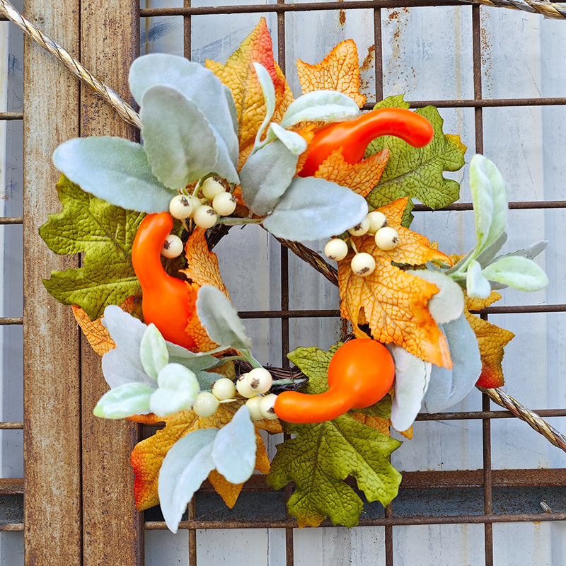 Artificial Maple Leaf Pumpkin Candle Holder Rings 12 Inch Mini Tabletop Wreath Centerpiece 6 Pcs