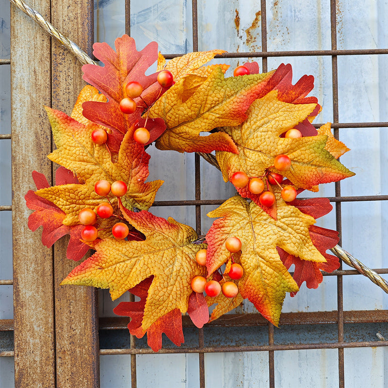 Artificial Maple Leaf Pumpkin Candle Holder Rings 12 Inch Mini Tabletop Wreath Centerpiece 6 Pcs