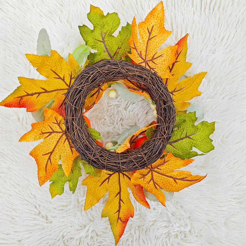 Artificial Maple Leaf Pumpkin Candle Holder Rings 12 Inch Mini Tabletop Wreath Centerpiece 6 Pcs