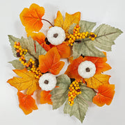 Artificial Maple Leaf Pumpkin Candle Holder Rings 12 Inch Mini Tabletop Wreath Centerpiece 6 Pcs