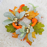 Artificial Maple Leaf Pumpkin Candle Holder Rings 12 Inch Mini Tabletop Wreath Centerpiece 6 Pcs