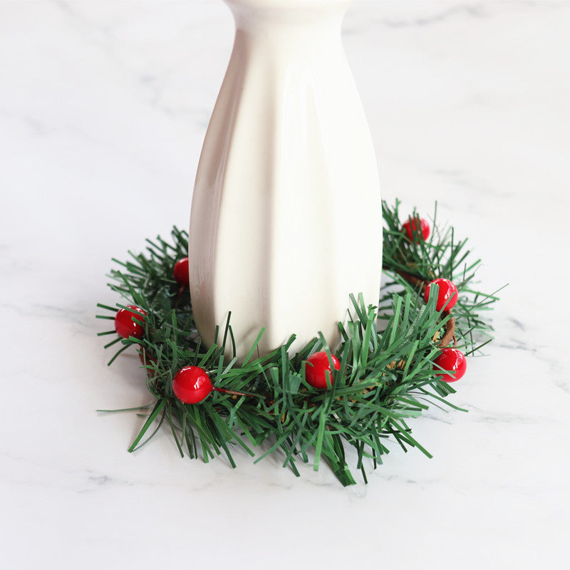 Artificial Pine Berry Candle Holder Rings 3 Inch Mini Tabletop Wreath Centerpiece Bulk Wholesale
