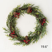Artificial Pine Cone Berry Christmas Wreath Ornaments, Bulk Set for Front Door Holiday Decoration