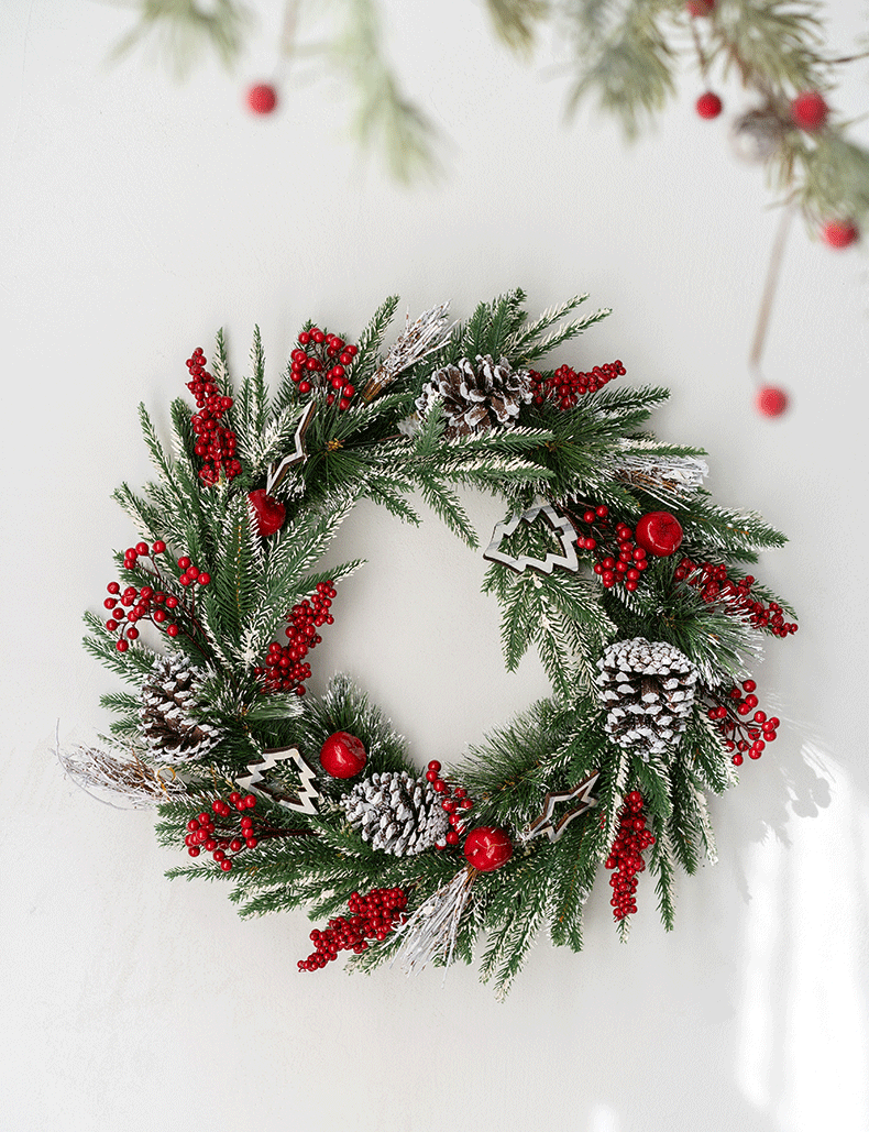 Artificial Pine Cone Berry Christmas Wreath Ornaments, Bulk Set for Front Door Holiday Decoration
