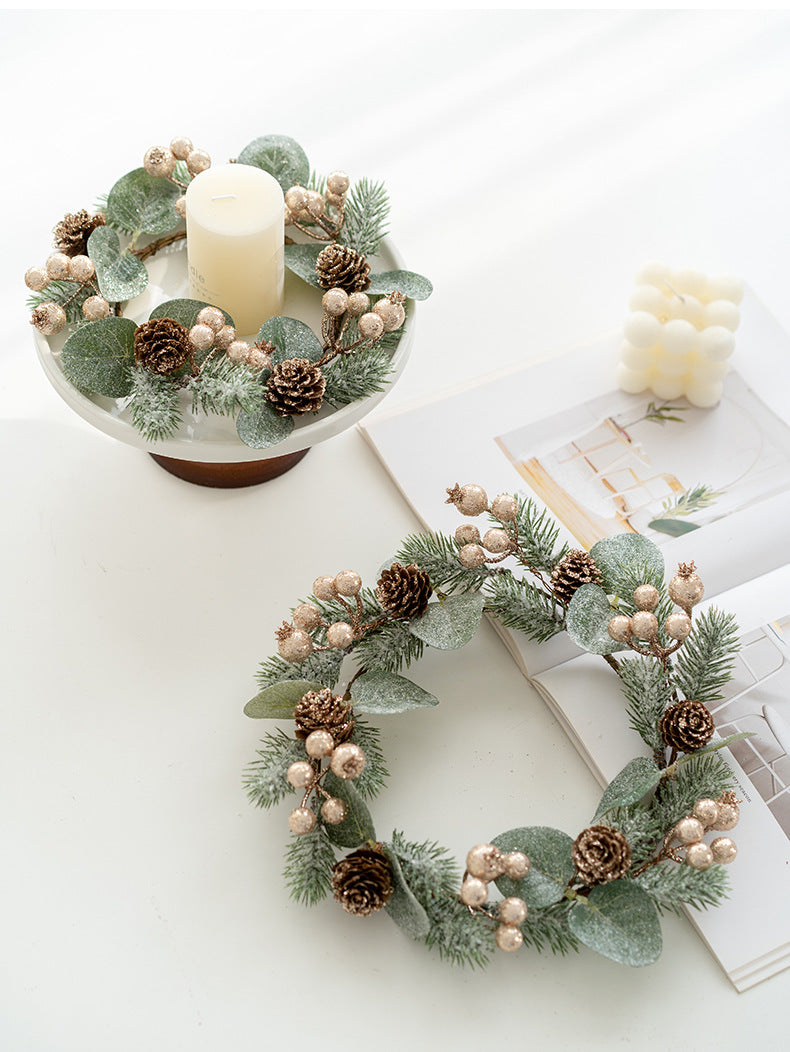 Artificial Pine Cone Berry Candle Holder Rings 6 Pcs Tabletop Christmas Wreath Centerpiece Decor