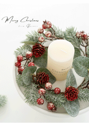 Artificial Pine Cone Berry Candle Holder Rings 6 Pcs Tabletop Christmas Wreath Centerpiece Decor