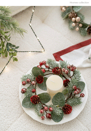 Artificial Pine Cone Berry Candle Holder Rings 6 Pcs Tabletop Christmas Wreath Centerpiece Decor