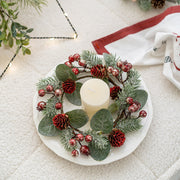 Artificial Pine Cone Berry Candle Holder Rings 6 Pcs Tabletop Christmas Wreath Centerpiece Decor