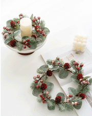 Artificial Pine Cone Berry Candle Holder Rings 6 Pcs Tabletop Christmas Wreath Centerpiece Decor