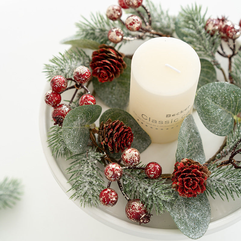 Artificial Pine Cone Berry Candle Holder Rings 6 Pcs Tabletop Christmas Wreath Centerpiece Decor