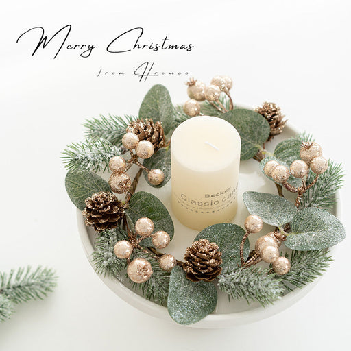 Artificial Pine Cone Berry Candle Holder Rings 6 Pcs Tabletop Christmas Wreath Centerpiece Decor