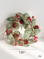 Artificial Pine Cone Berry Candle Holder Rings 6 Pcs Tabletop Christmas Wreath Centerpiece Decor