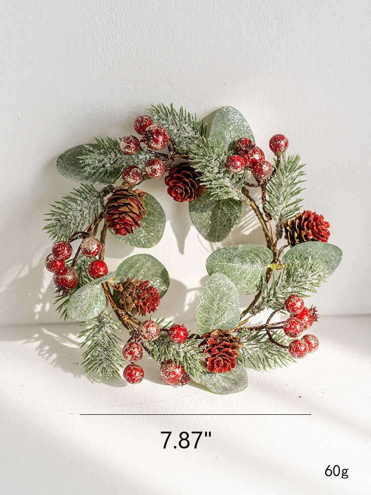 Artificial Pine Cone Berry Candle Holder Rings 6 Pcs Tabletop Christmas Wreath Centerpiece Decor