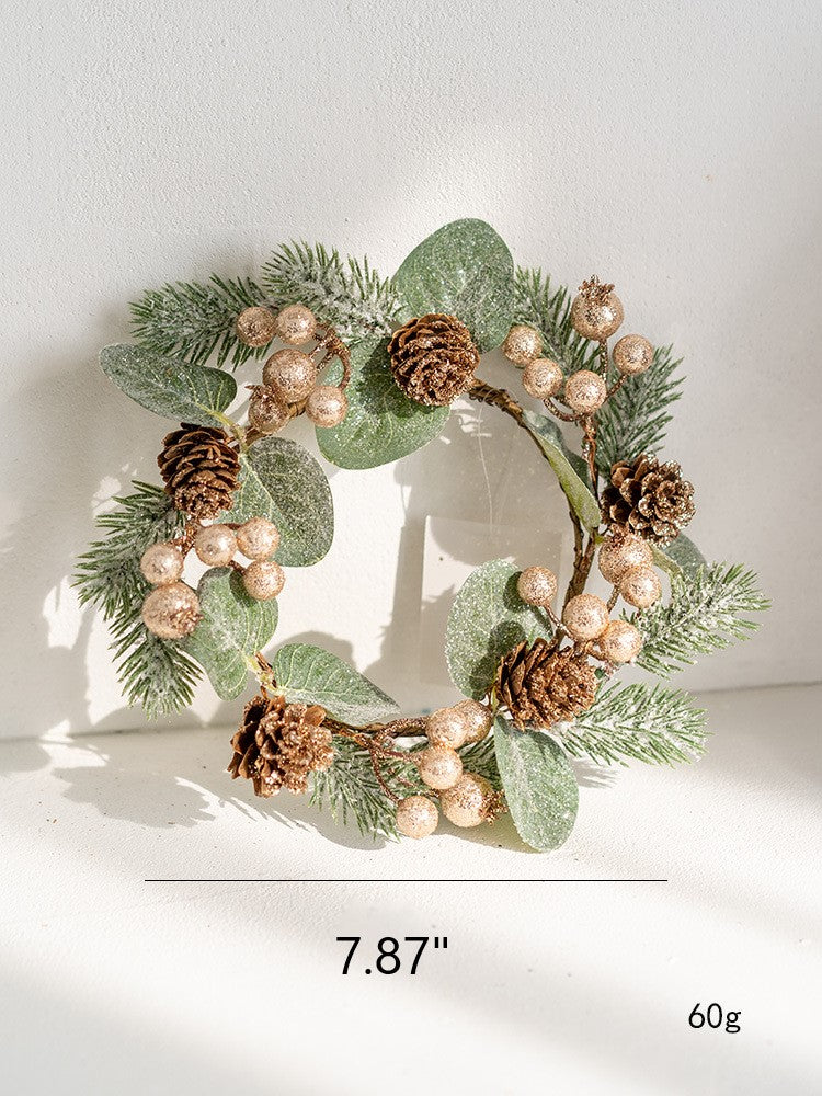 Artificial Pine Cone Berry Candle Holder Rings 6 Pcs Tabletop Christmas Wreath Centerpiece Decor