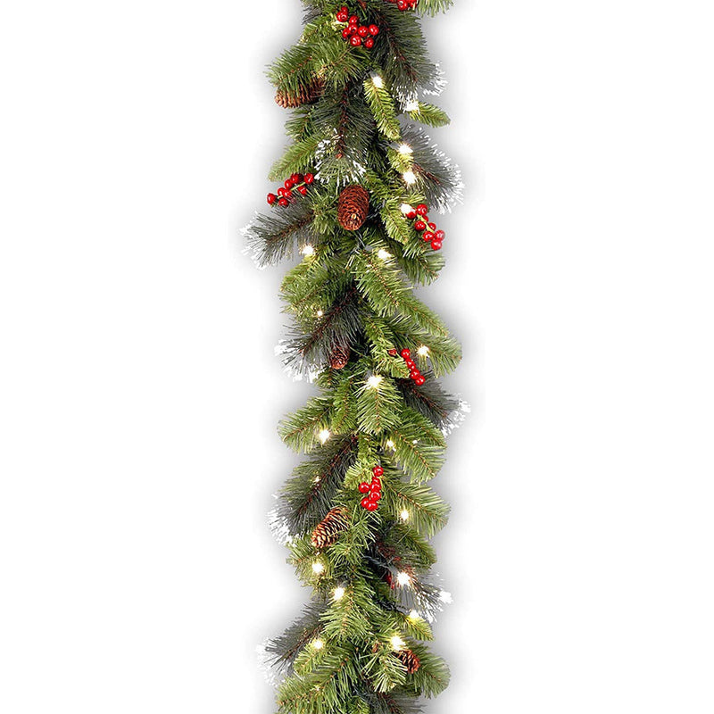 Artificial Pine Cone Wreath with Red Berries and Glowing Ornaments, Christmas Garland Home Decor, Bulk Wholesale