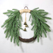 Artificial Pine Needle Wreath with Bells 12 Inch Greenery Christmas Ornament for Front Door Wall Hanging Bulk Set