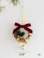 Artificial Pine Cone Pendant with Bell Mini Wreath Ornament, Bulk Christmas Hanging Decorations