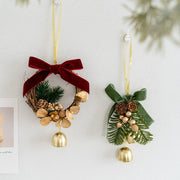 Artificial Pine Cone Pendant with Bell Mini Wreath Ornament, Bulk Christmas Hanging Decorations