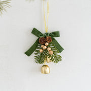 Artificial Pine Cone Pendant with Bell Mini Wreath Ornament, Bulk Christmas Hanging Decorations