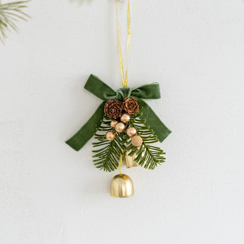 Artificial Pine Cone Pendant with Bell Mini Wreath Ornament, Bulk Christmas Hanging Decorations