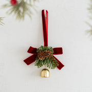 Artificial Pine Cone Pendant with Bell Mini Wreath Ornament, Bulk Christmas Hanging Decorations
