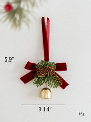 Artificial Pine Cone Pendant with Bell Mini Wreath Ornament, Bulk Christmas Hanging Decorations