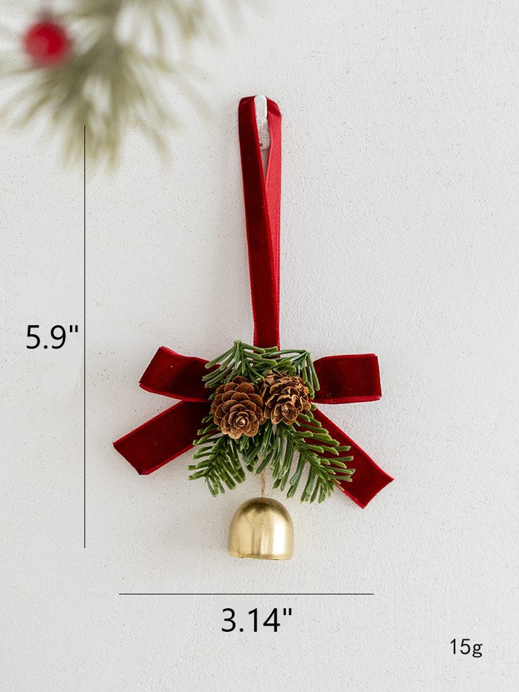 Artificial Pine Cone Pendant with Bell Mini Wreath Ornament, Bulk Christmas Hanging Decorations