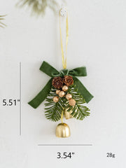 Artificial Pine Cone Pendant with Bell Mini Wreath Ornament, Bulk Christmas Hanging Decorations