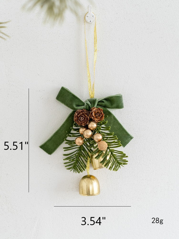 Artificial Pine Cone Pendant with Bell Mini Wreath Ornament, Bulk Christmas Hanging Decorations