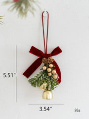 Artificial Pine Cone Pendant with Bell Mini Wreath Ornament, Bulk Christmas Hanging Decorations