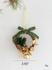 Artificial Pine Cone Pendant with Bell Mini Wreath Ornament, Bulk Christmas Hanging Decorations