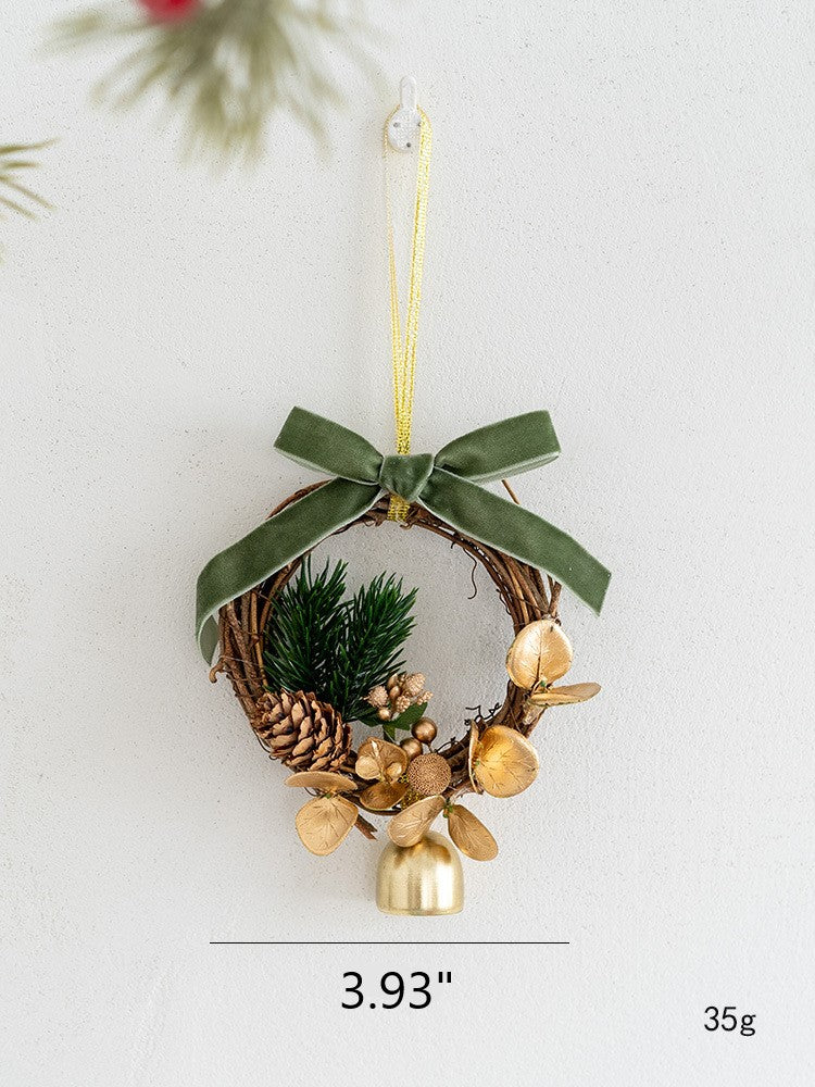 Artificial Pine Cone Pendant with Bell Mini Wreath Ornament, Bulk Christmas Hanging Decorations