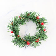 Artificial Pine Tabletop Candlestick Wreath with 10 Red Berries Candle Holder Rings Mini Christmas Centerpiece