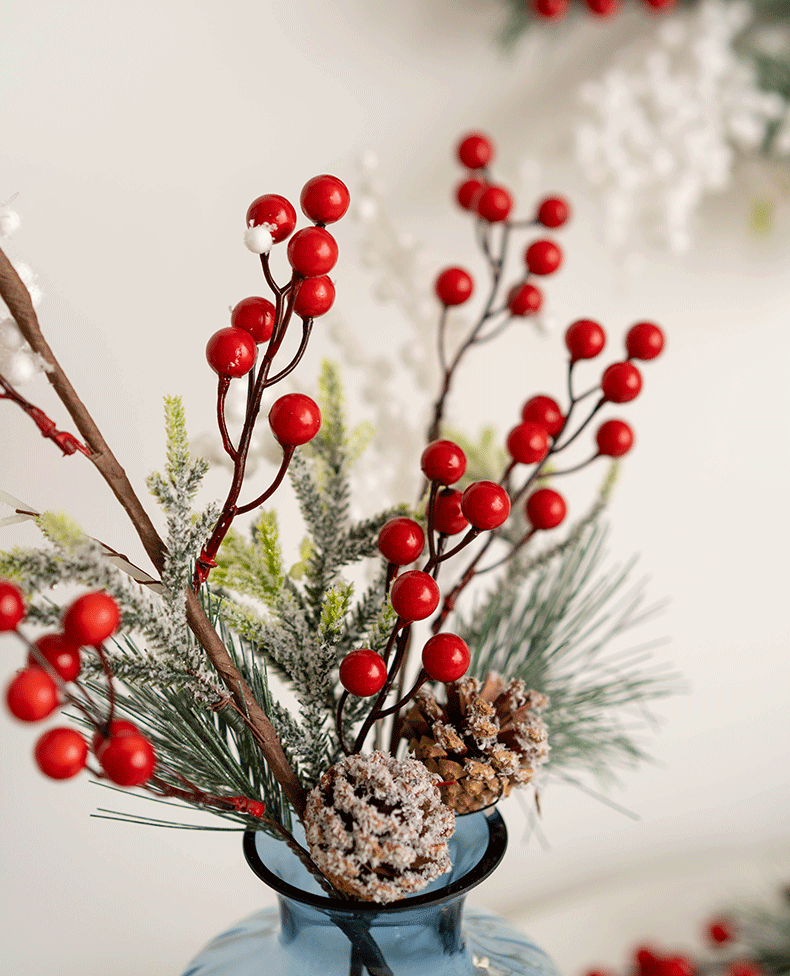 Artificial Pinecone Holly Berry Christmas Picks 12 Inch 10 Pcs Bulk Floral Arrangement Swags