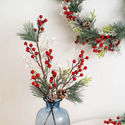Artificial Pinecone Holly Berry Christmas Picks 12 Inch 10 Pcs Bulk Floral Arrangement Swags