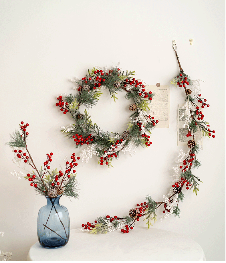 Artificial Pinecone Holly Berry Christmas Picks 12 Inch 10 Pcs Bulk Floral Arrangement Swags