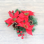 Artificial Poinsettia Tabletop Wreath with Berries Pine Cones Candle Holder Rings Christmas Centerpiece Bulk Set