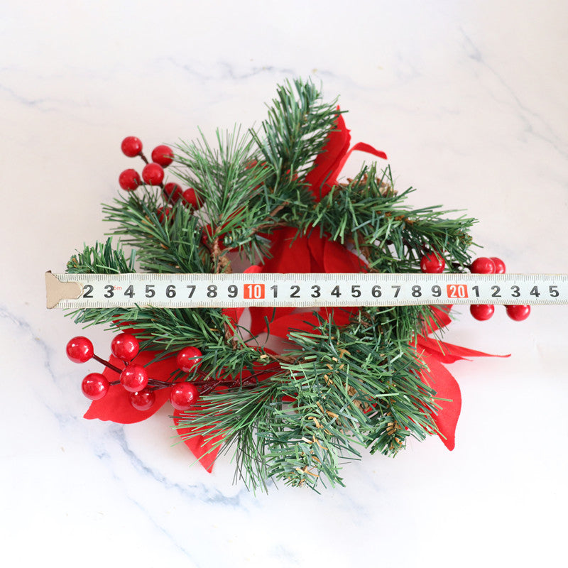 Artificial Poinsettia Tabletop Wreath with Berries Pine Cones Candle Holder Rings Christmas Centerpiece Bulk Set