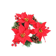 Artificial Poinsettia Tabletop Wreath with Berries Pine Cones Candle Holder Rings Christmas Centerpiece Bulk Set