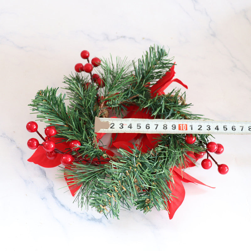 Artificial Poinsettia Tabletop Wreath with Berries Pine Cones Candle Holder Rings Christmas Centerpiece Bulk Set