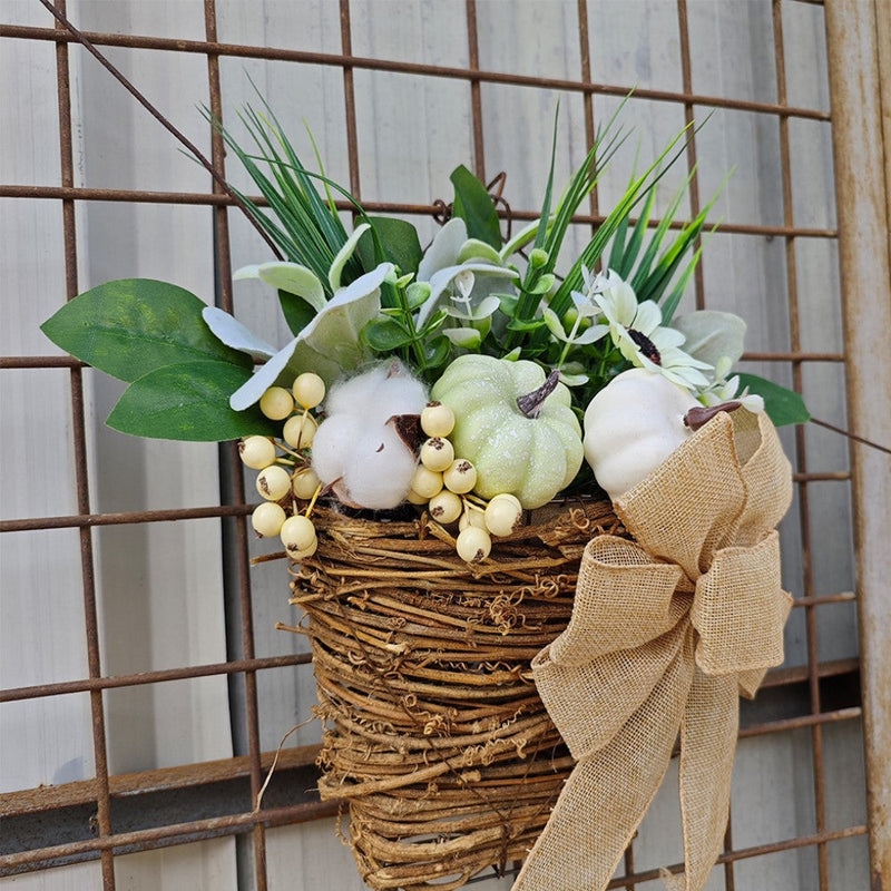 Artificial Pumpkin Door Hanger Wreath with Berry Greenery, Bulk Farmhouse Decor for Front Door Porch