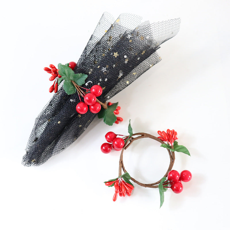 Artificial Red Berry Napkin Rings 12 Pcs Christmas Decor Holiday Table Accent